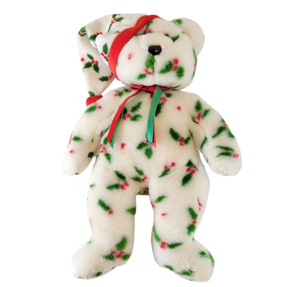 2002 Ty Beanie Buddies Holly Teddy Bear Christmas Plush 14" Red Green Hat - Picture 10 of 13